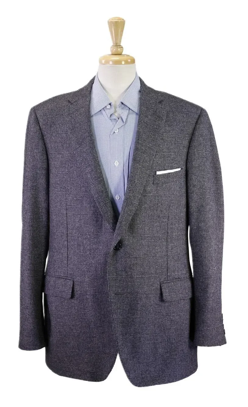Paul Stuart Current Gray Navy Basket Weave Scottish Lambswool Blazer Jacket 44L